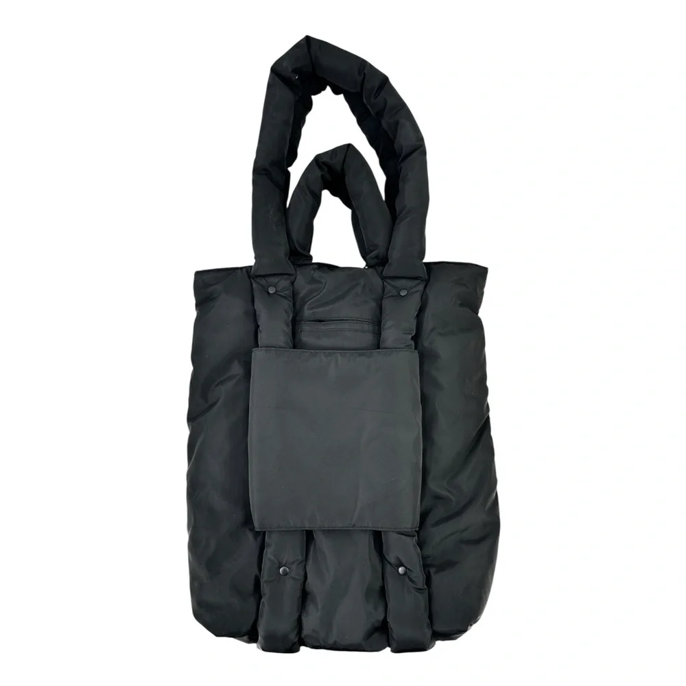 DAGNE DOVER Jemi Cargo Puff Tote - Black Nylon Puffer Tote Bag Laptop Bag